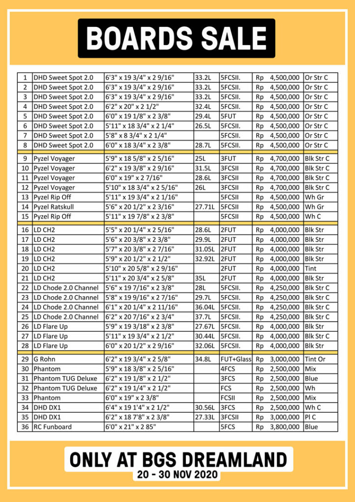 SURF SALE! NEW BOARDS STARTS IDR2.5 MIL & MORE! 3