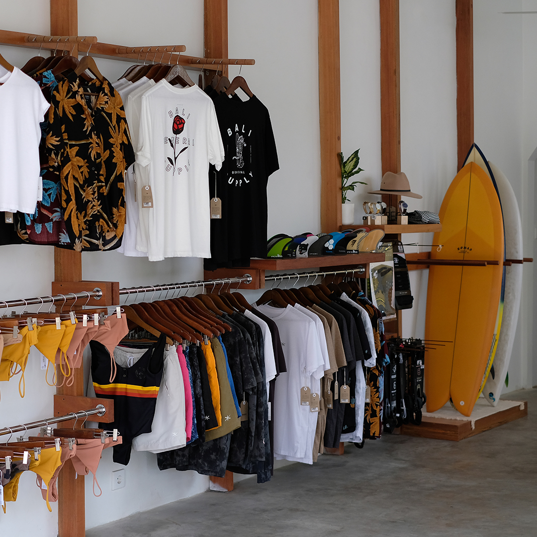 surfboards and tee on display at bgs uluwaut